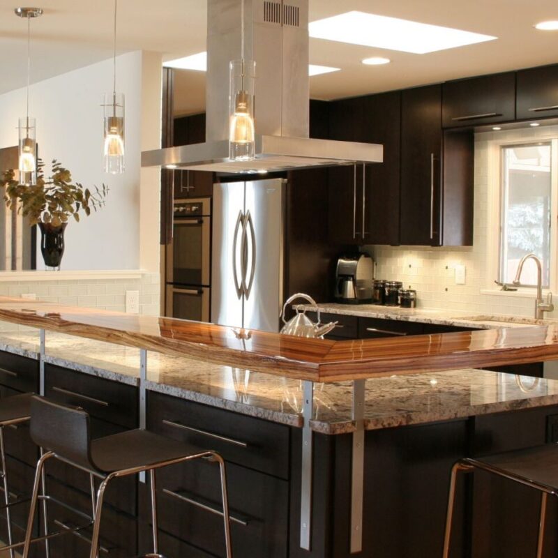 contemporary kitchen with espresso slab cabinets
