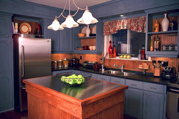 Traditional kitchen with slate blue cabinets