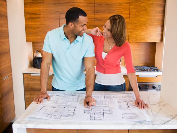 Couple discussing Denver kitchen remodel