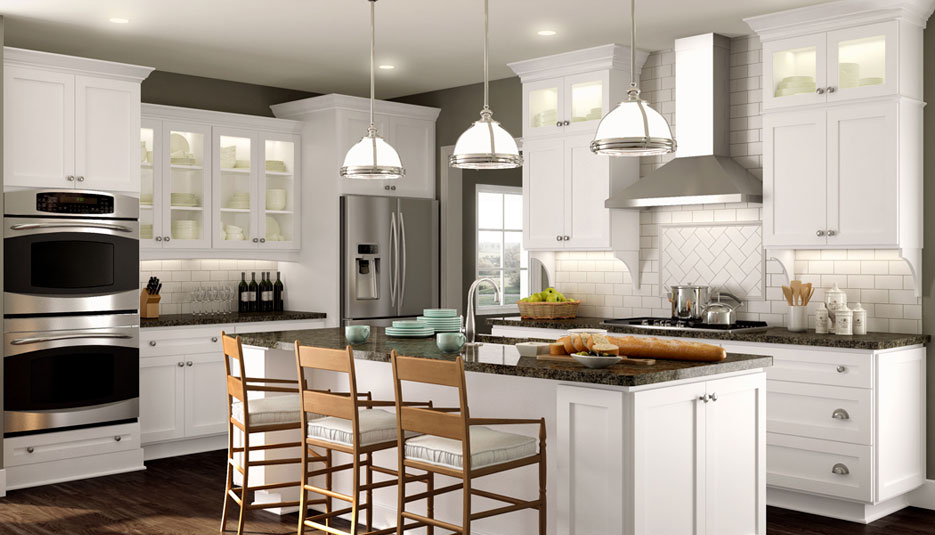 Medium kitchen with white shaker cabinets