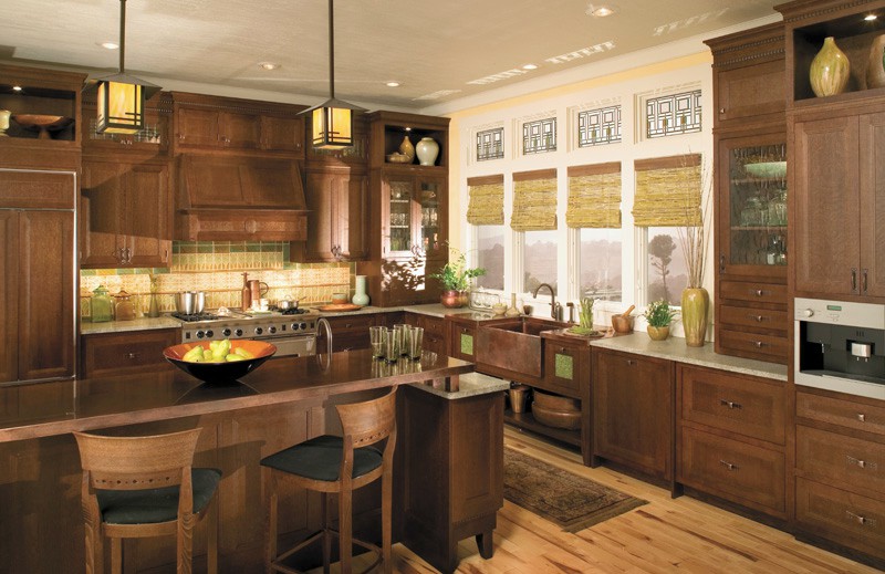 Craftsman style kitchen with cherry cabinets