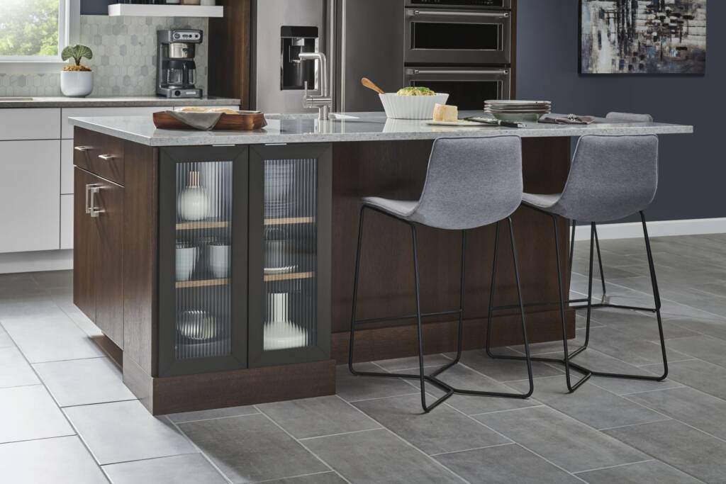 modern kitchen island with dark slab doorstyle