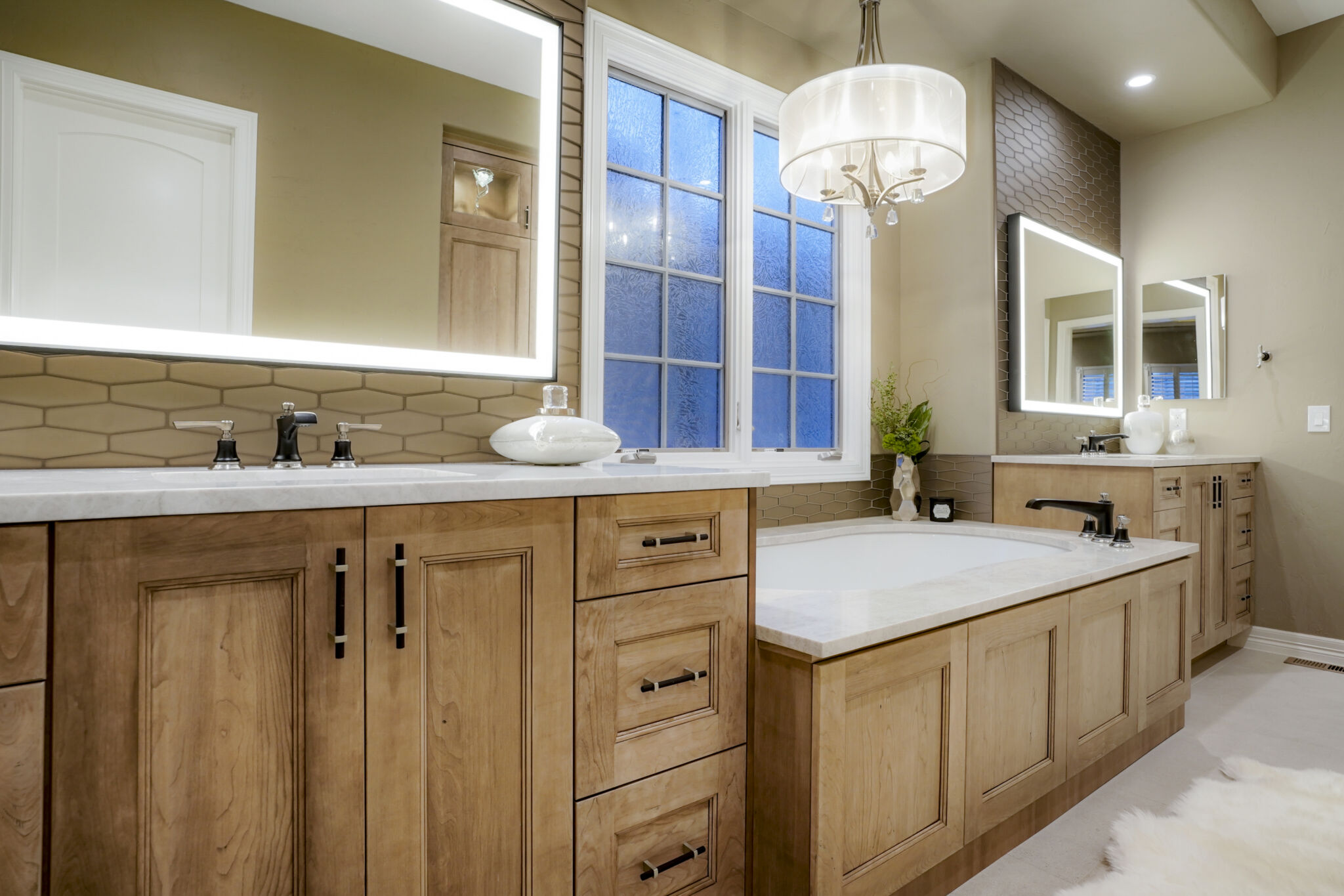 Master bath remodel featuring cherry cabinets