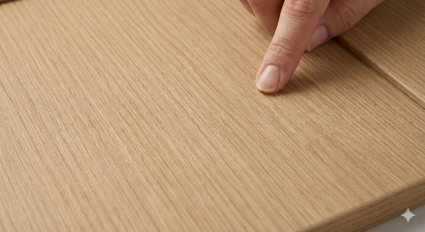 Example of textured melamine material with Rift White Oak design